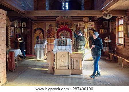 Grodno, Belarus - February 2018: Parishioners Of Church Of The Beheading Of St. John The Baptist  In