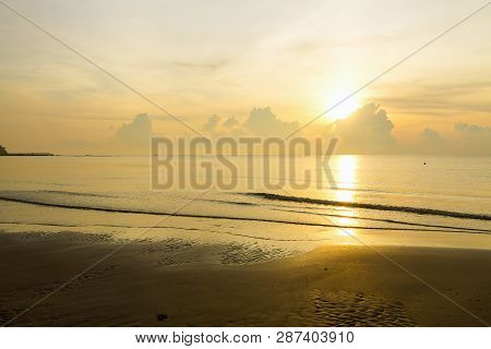 Sunrise In The Sea Morning On Beach At Thung Wua Lan Beach, Chumphon Province Thailand