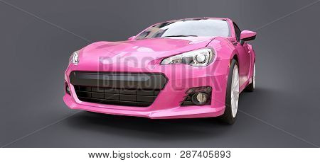 Pink Small Sports Car Coupe. 3d Rendering.