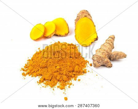 Turmeric Powder (curcuma) On White Background. Herbal