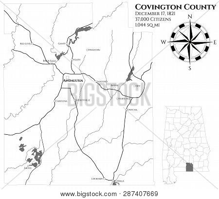 Large And Detailed Map Of Covington County In Alabama, Usa