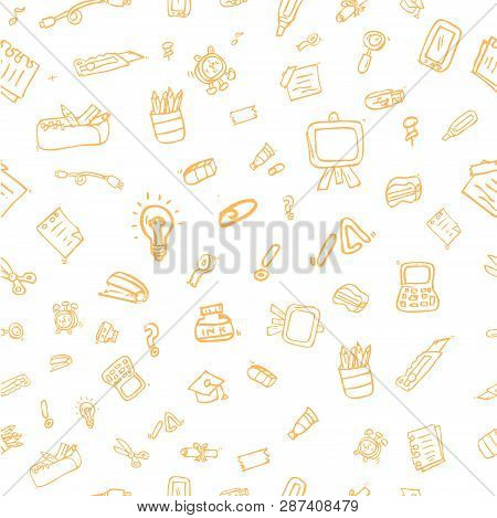 Sketch Seamless Pattern Stationary And Symbol For Background, Paper Wrap, Banner, Curtain, Etc