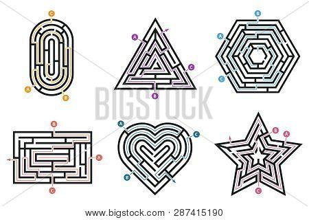 Labyrinth Conundrum. Searching Way, Many Ways Directions Maze And Labyrinths Child Game Isolated Vec