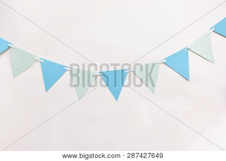 Festive Decor For Childrens Holiday To Smash The Cake, Birthday, Baby Shower Boy. Blue Triangular Fl