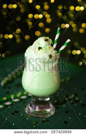 Green Drink With Whipped Cream For St Patricks Day