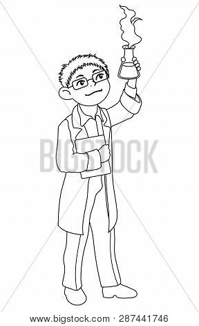 Children Illustration With A Boy Chemist. Kids And Proffessions Seriesf For Coloring Book. Vector Il