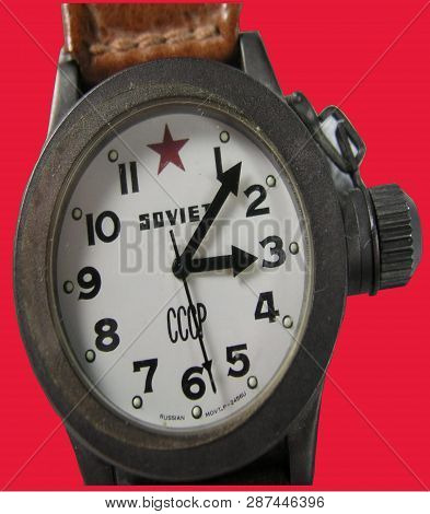 Ussr Soviet Union Cccp Era Isolated Closeup Of Wristwatch Symbolic Of Time Of The Cold War Era On Re