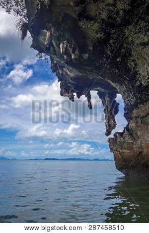Kayak Boat In Phang Nga Bay Limestone Cliffs, Thailand