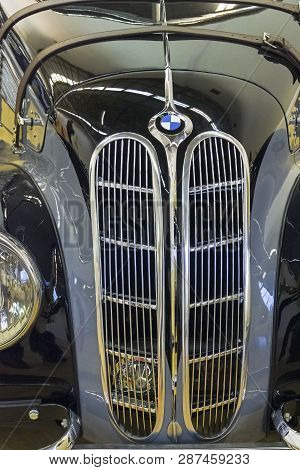 Moscow, Russia - November 10, 2018:  Classic Radiator Grille For Bmw Cars. Bmw 327 Coupe Car (made I