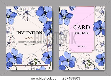 Vector Blue Flax Floral Botanical Flower. Engraved Ink Art. Wedding Background Card Floral Decorativ