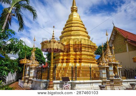 Golden Pagoda In Wat Chomphu Temple, Chiang Mai, Thailand