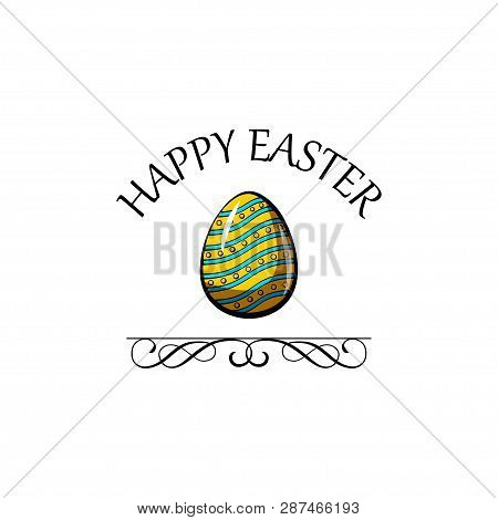Hapy Easter Label. Egg Hunting. Vector Illustration