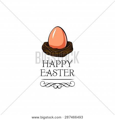 Hapy Easter Label. Egg Hunting. Vector Illustration