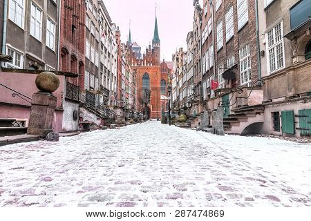 Mariacka Street In Winter, Gdansk, Poland, No People