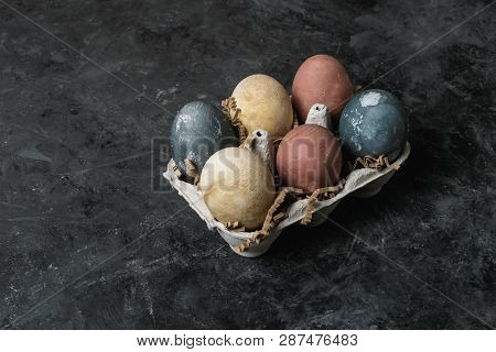 Spring Easter Minimal Background Rustic Style Composition - Organic Naturally Dyed Easter Eggs
