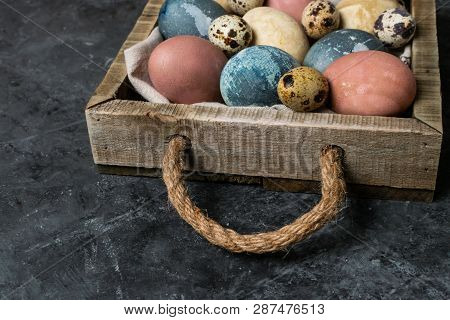 Spring Easter Minimal Background Rustic Style Composition - Organic Naturally Dyed Easter Eggs