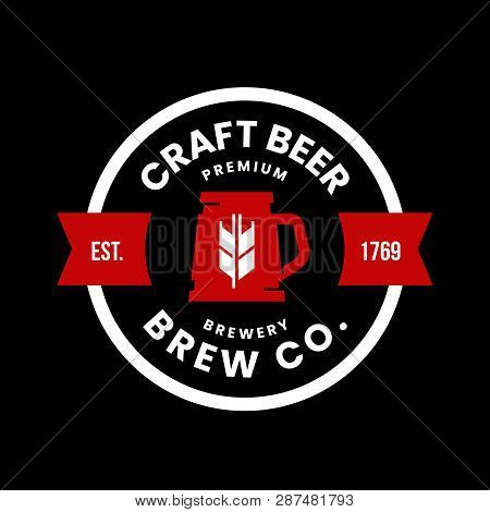 Modern Round Craft Beer Drink Vector Logo Sign For Bar, Pub, Store, Brewhouse Or Brewery Isolated On