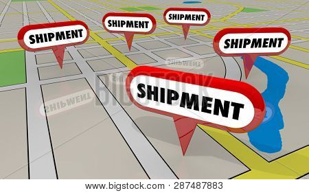 Shipments Delieveries Customers Map Pins 3d Illustration