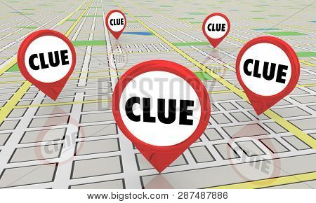 Clues Mysteries Find Answers Map Pins 3d Illustration