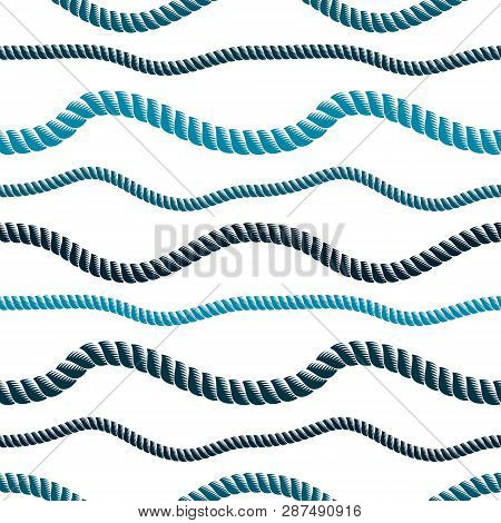 Seamless Nautical Rope Pattern Vector. Endless Navy Illustration With Loop Cord Lines Ornament. Mini