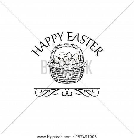 Hapy Easter Label. Egg Busket . Vector Illustration