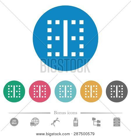 Vertical Border Flat White Icons On Round Color Backgrounds. 6 Bonus Icons Included.