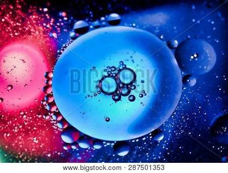 Multcolored Rgb Red Green Blue Lights Through Oil Bubbles Abstract Liquid Detail