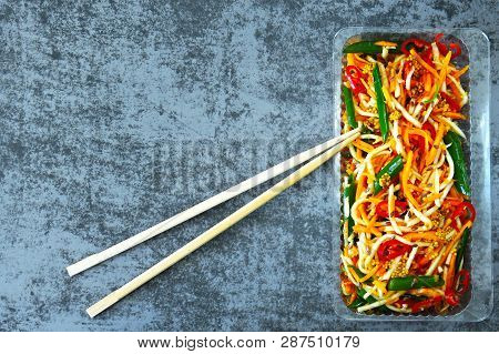 Salad From Marinated Vegetables With Green Onions In Chinese Style. Fermented Vegetables. Salad Of F