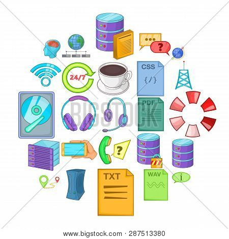 Data Center Icons Set. Cartoon Set Of 25 Data Center Vector Icons For Web Isolated On White Backgrou