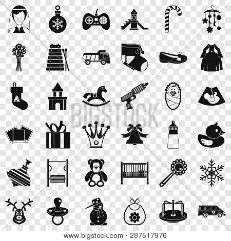 Baby Thing Icons Set. Simple Style Of 36 Baby Thing Vector Icons For Web For Any Design