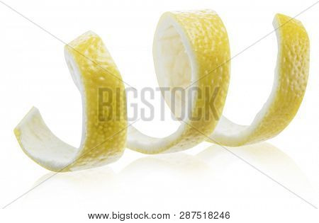 Lemon peel or lemon twist on white background. File contains clipping path.