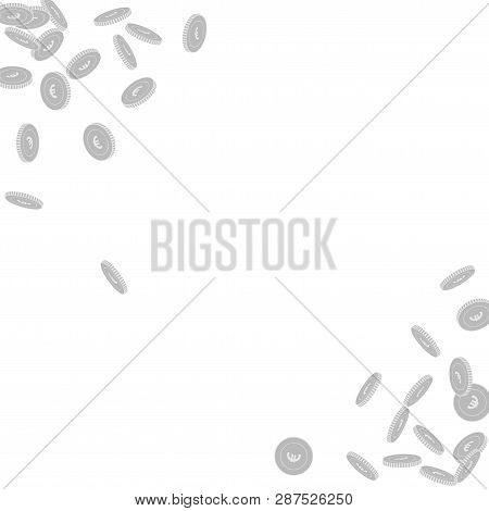 European Union Euro Coins Falling. Scattered Black And White Eur Small Coins. Jackpot Or Success Con