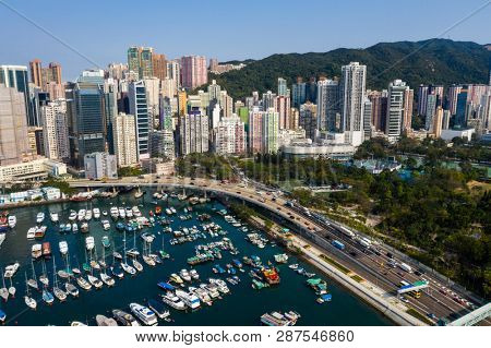 Causeway Bay, Hong Kong 22 February 2019: Typhoon shelter in Hong Kong