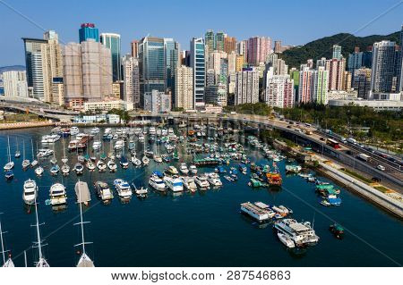 Causeway Bay, Hong Kong 22 February 2019: Typhoon shelter in Hong Kong
