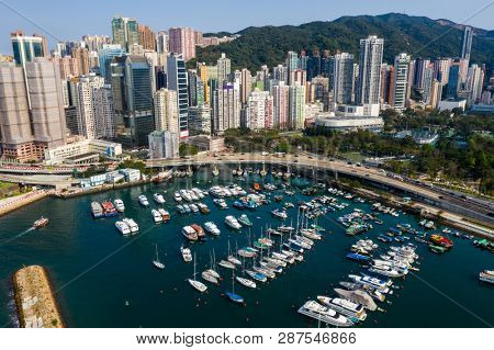 Causeway Bay, Hong Kong 22 February 2019: Typhoon shelter in Hong Kong