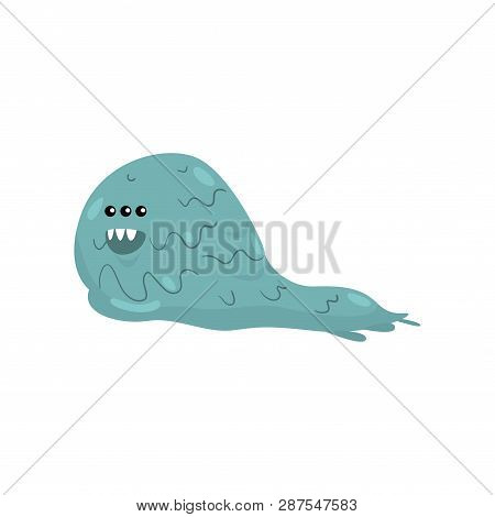 Green Slug-like Viral Or Bacterial Monster In Microbiology Against White