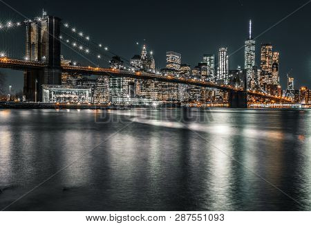 Brooklyn Bridge Night Long Exposure During Rush Hour