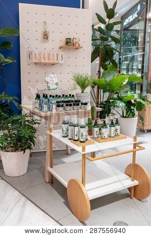 Ryn Shop, Emquatier, Bangkok, Thailand, Feb 3, 2019  : Modern Nature Aromatherapy Display With Produ