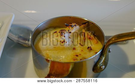 Seafood Concet With Mussels And Cheese In Bowl For Lunch.