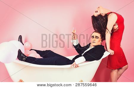 Love Comes From Love. Couple In Love Mime Enjoy Together In Bath Room. Mime Artists. Couple Of Mime 