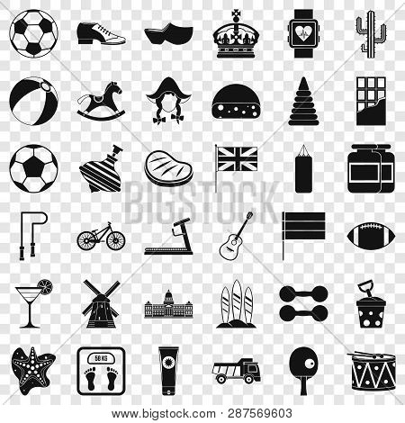 Ball Icons Set. Simple Style Of 36 Ball Vector Icons For Web For Any Design