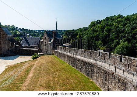 Fougeres, France - July 25, 2018: The Medieval Castle In The Town Of Fougeres A Sunny Day Of Summer.