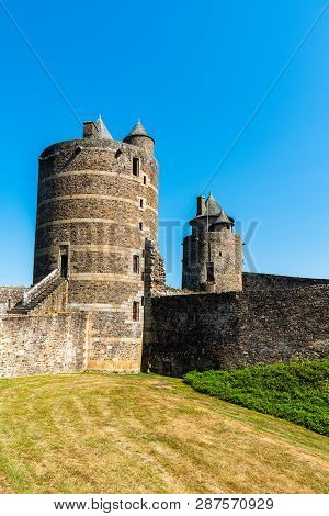Fougeres, France - July 25, 2018: The Medieval Castle In The Town Of Fougeres A Sunny Day Of Summer.
