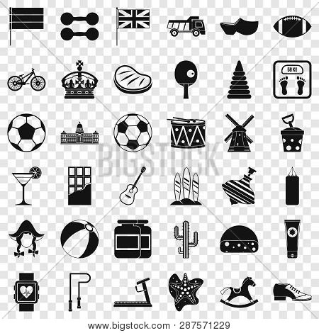 Sport Icons Set. Simple Style Of 36 Sport Vector Icons For Web For Any Design