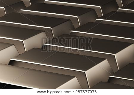 3d Rendering. Gold Bars On The Plane. Background Of Gold Bars. Gold Laid Out On The Plane. Gold In A