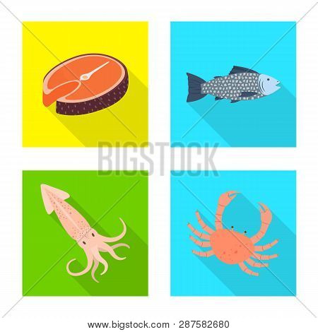 Vector Design Of Product And Ocean Symbol. Set Of Product And Restaurant Stock Symbol For Web.