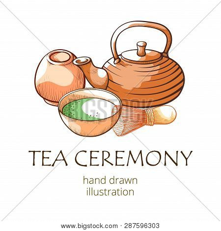 Matcha Tea, Oriental Ceremony Hand Drwan Banner
