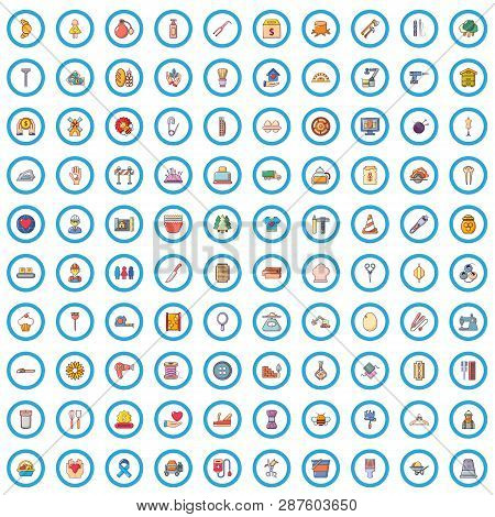 100 Craft Icons Set. Cartoon Illustration Of 100 Craft Vector Icons Isolated On White Background