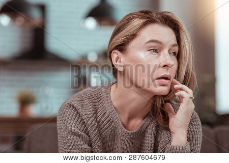 Dark-eyed Wife Feeling Frustrated After Argument With Husband