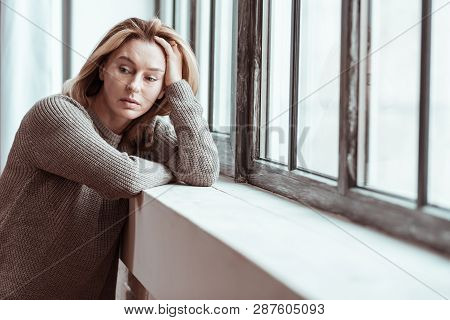 Pleasant Woman Feeling Thoughtful Having Personal Problems